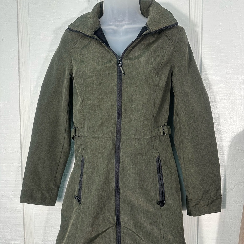 Nautica Women's Green Hooded Faux-Fur-Lined Anorak Raincoat Size XS EUC - Picture 4 of 8